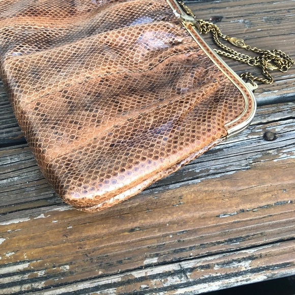 E Steve Brown Leather Reptile Snake Snakeskin Purse Clutch Bag Vintage 70s 80s